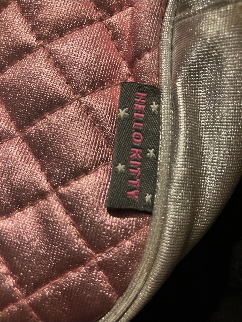 Vintage Hello Kitty Pink Quilted Mini Duffle Bag Metallic Silver Y2K 2005